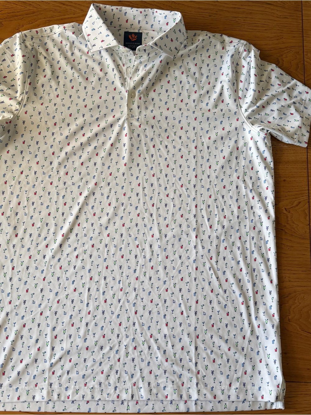 Donald Ross Sport Golf Polo Shirt Mens M White Cocktail Print Crystal Mountain